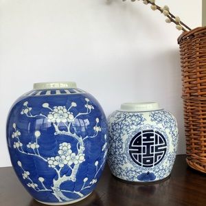 Vintage Blue & White Jar. Prunus Jar.